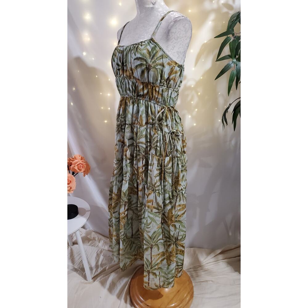 Moon River NWT Tropical Palm Tree Tiered Jungle Midi Dress Size M Hawaiian - Picture 5 of 16
